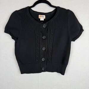 Vtg Y2K Babydoll Mudd Womens Large Cropped Cable Knit Cardigan Sweater Black